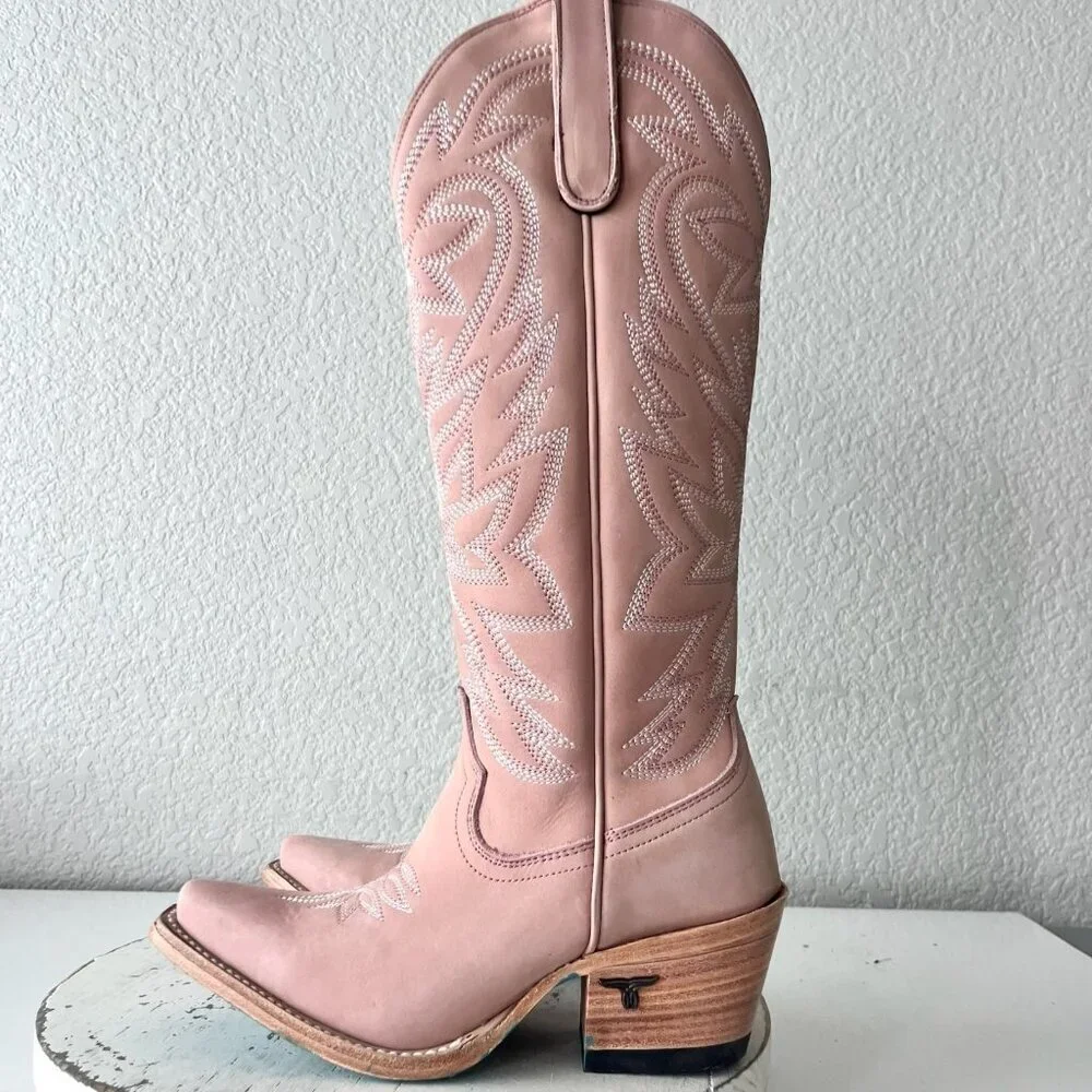 Lane SMOKESHOW Womens Cowboy Boots 5 Pink Leather Western Cowgirl Mid Calf Tall - Picture 4 of 14